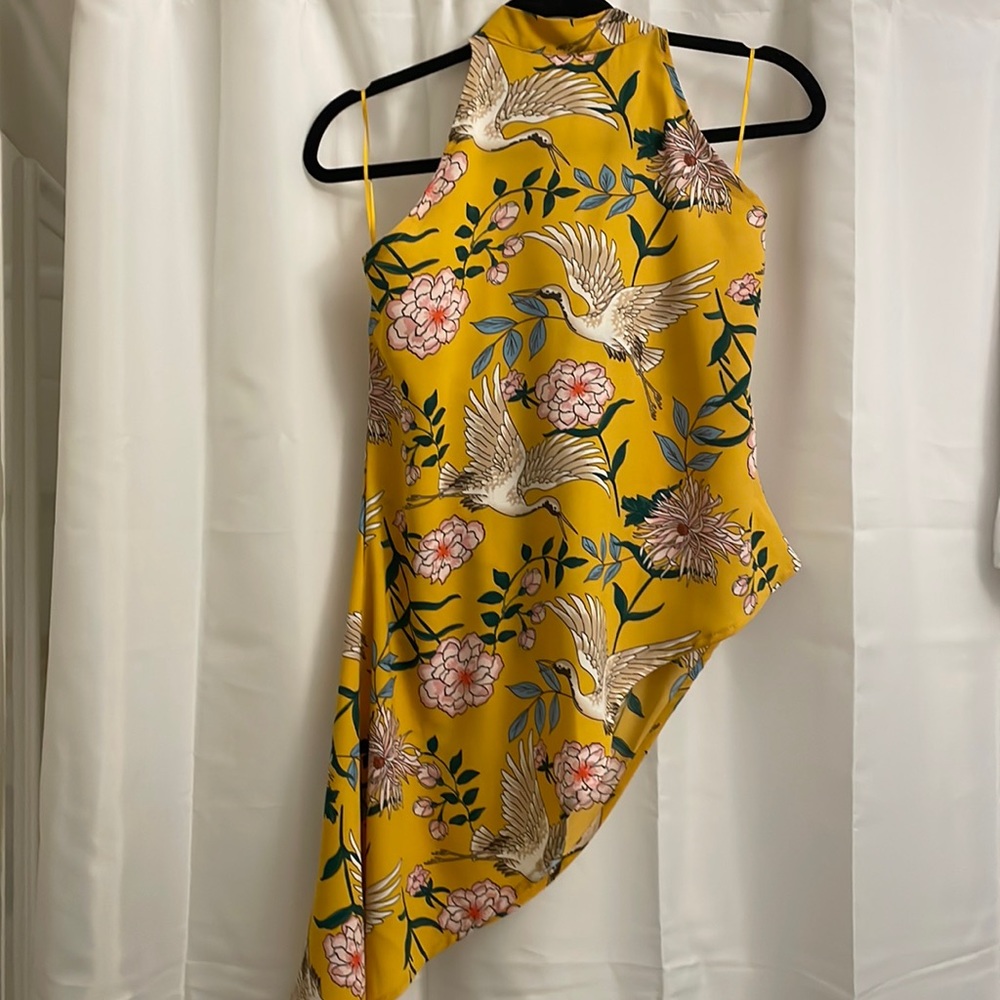 Romeo and Juliet Couture Bird Floral Asymmetrical Halter Tank Top